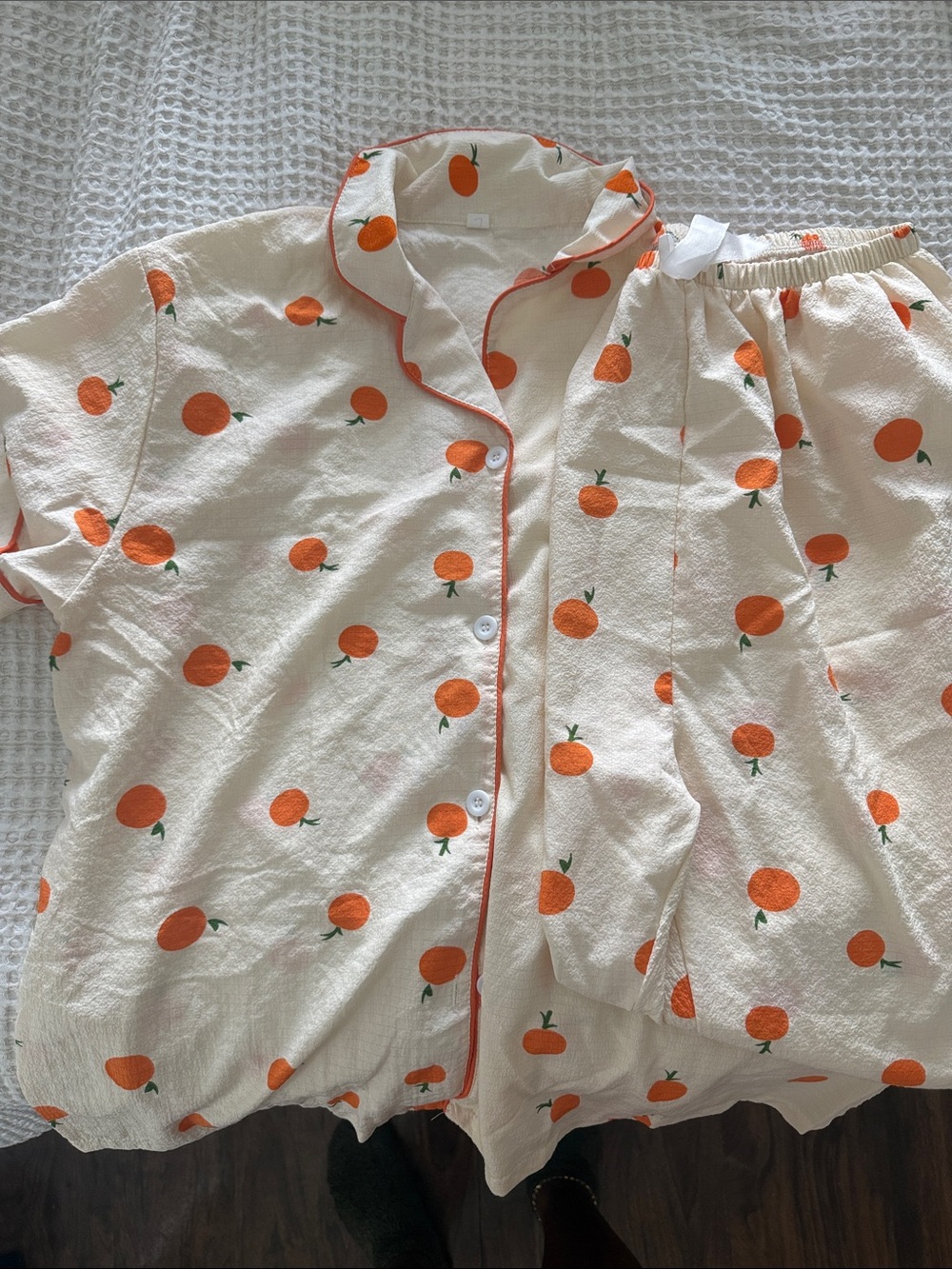 Orange Print Cream Pajama Set
